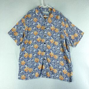 Caribbean Mens Hawaiian Shirt Blue Size XL Short Sleeve 100% Rayon Floral